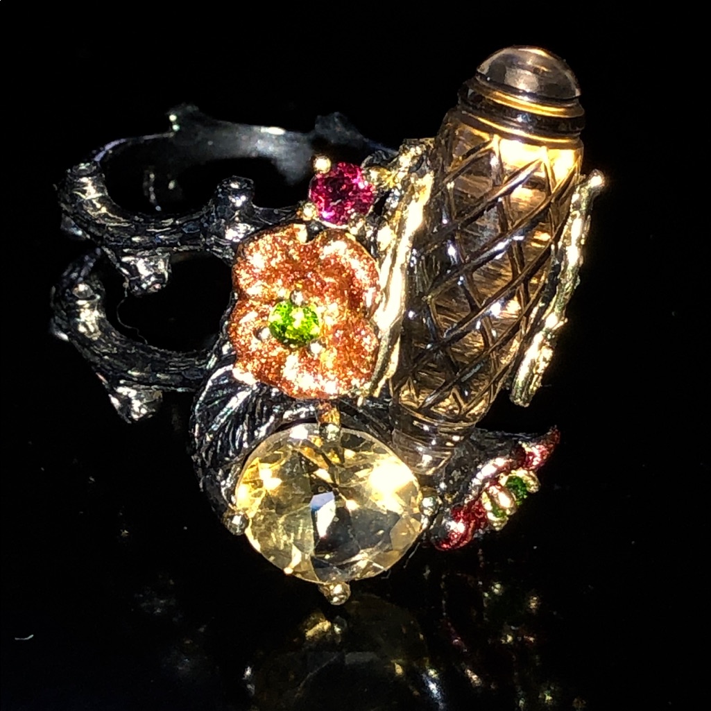 Amazing Carved Genuine Smoky Quartz Ring